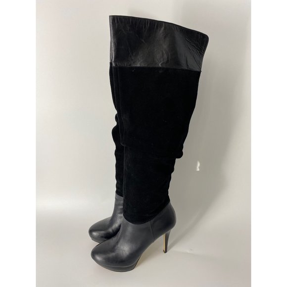 INC International Concepts Kenya Black Platform Leather and Suede Knee High Boot - Picture 6 of 7